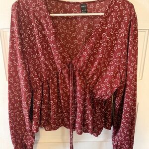 SHEIN Burgundy Floral Blouse